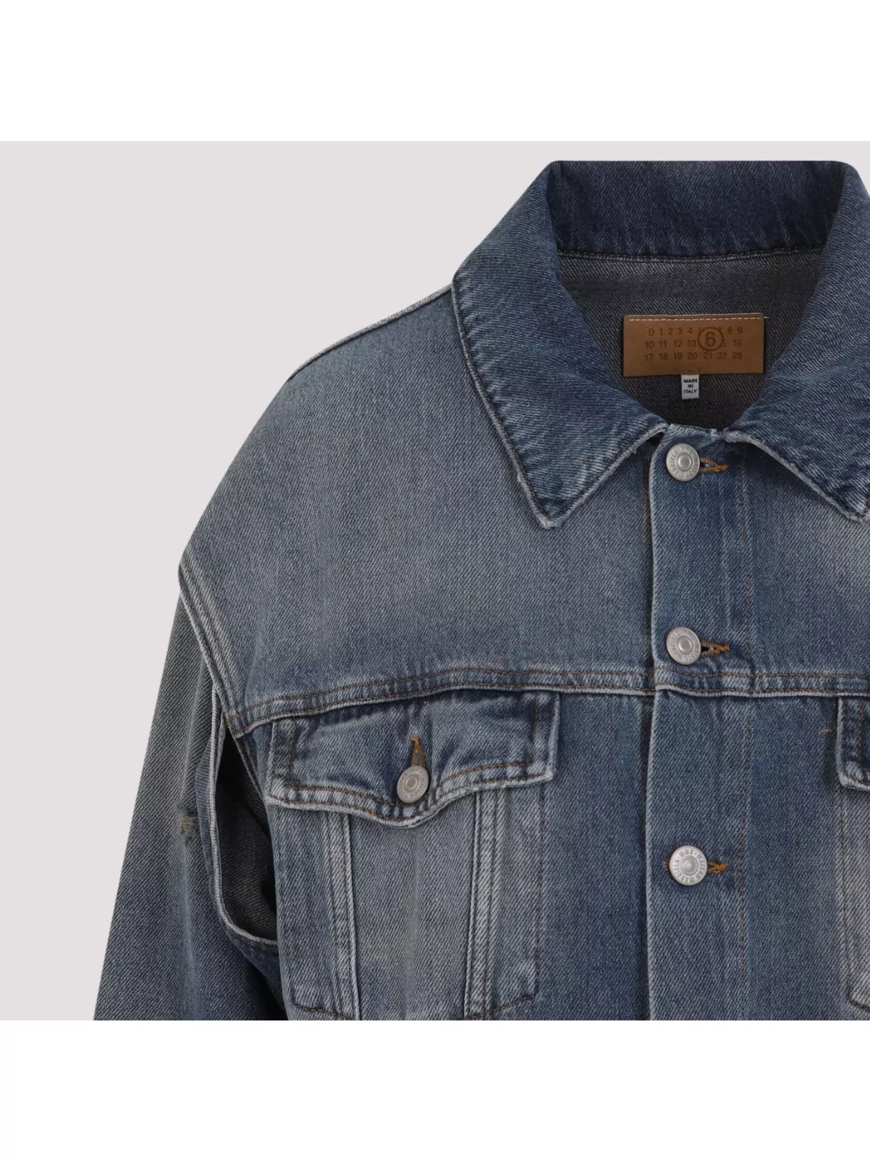 Shop Mm6 Maison Margiela Distressed Cotton Sports Jacket In Blue