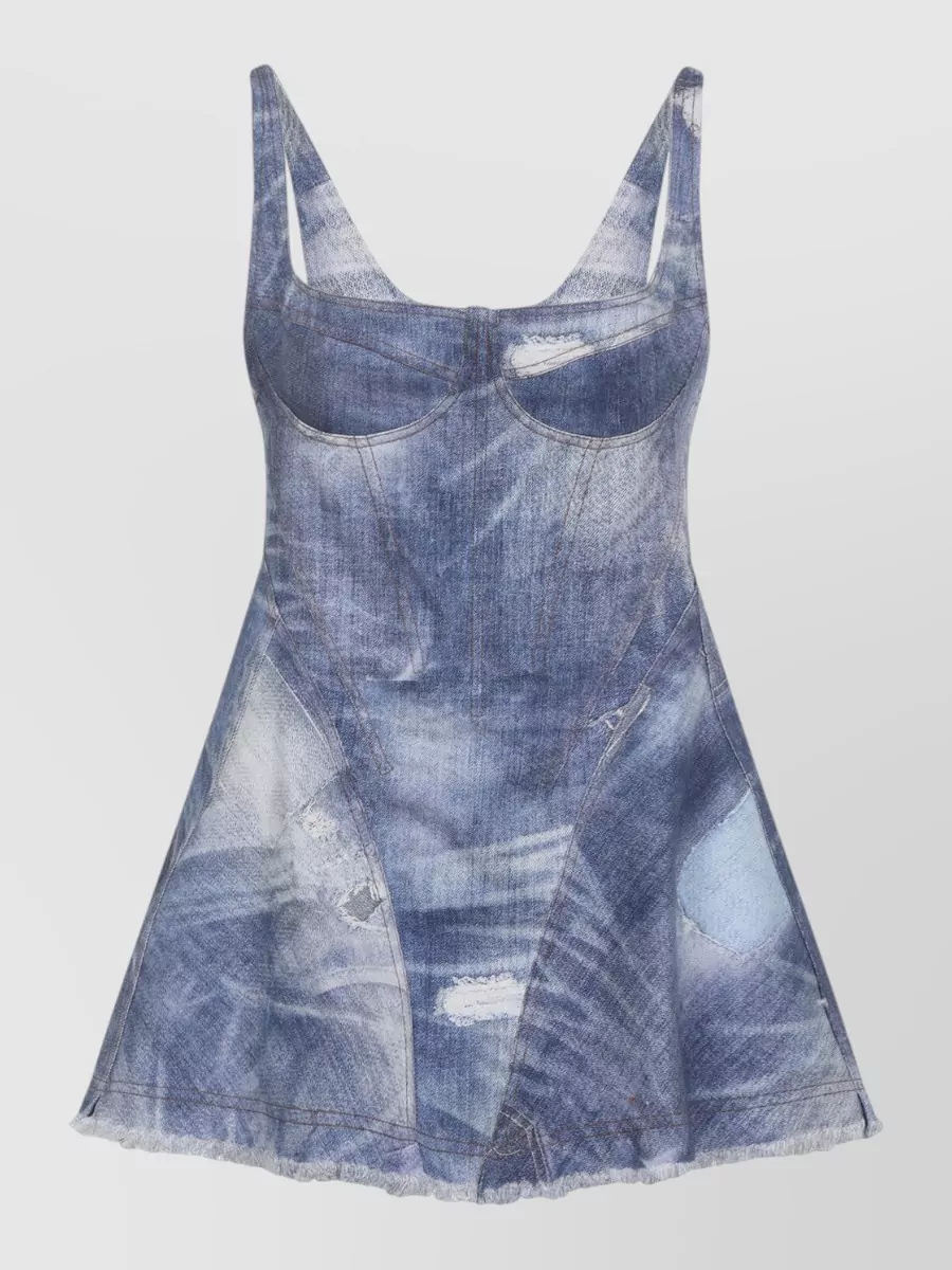 Roberto Cavalli Cotton Mini Dress Sleeveless Denim Look