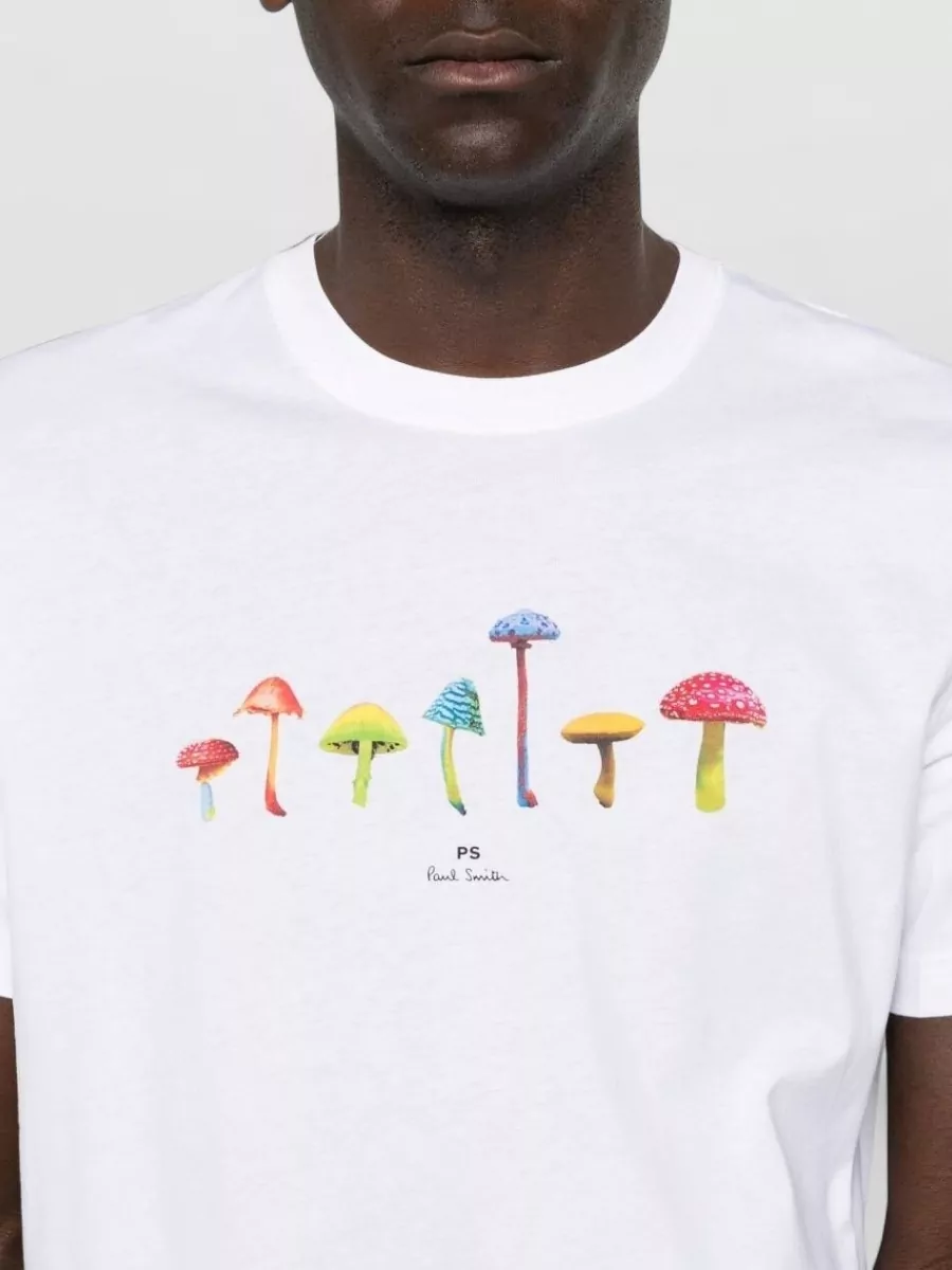 Paul Smith Organic Cotton Mushroom Print Crew Neck T-Shirt