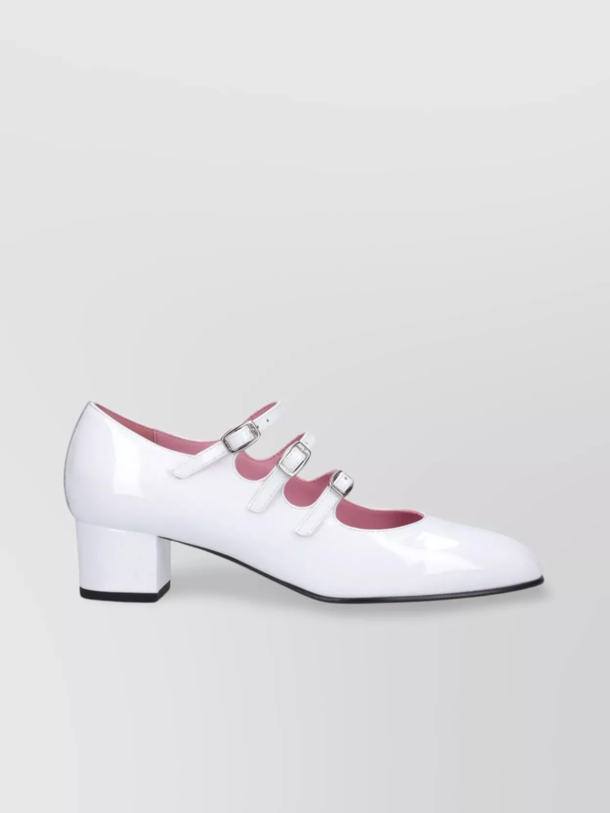 CAREL GLOSSY TRIPLE STRAP BLOCK HEEL PUMPS
