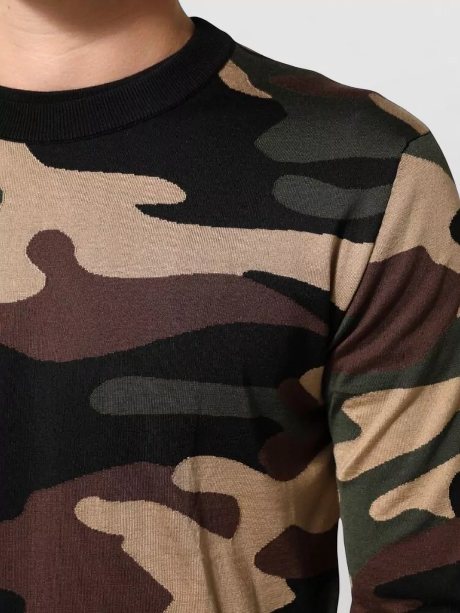 Dolce&Gabbana Silk Camouflage Crew Neck Pullover Sweater