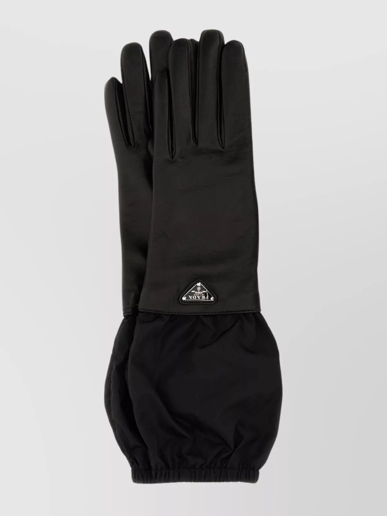 Shop Prada Wrist Elasticated Leather Palm Gloves
