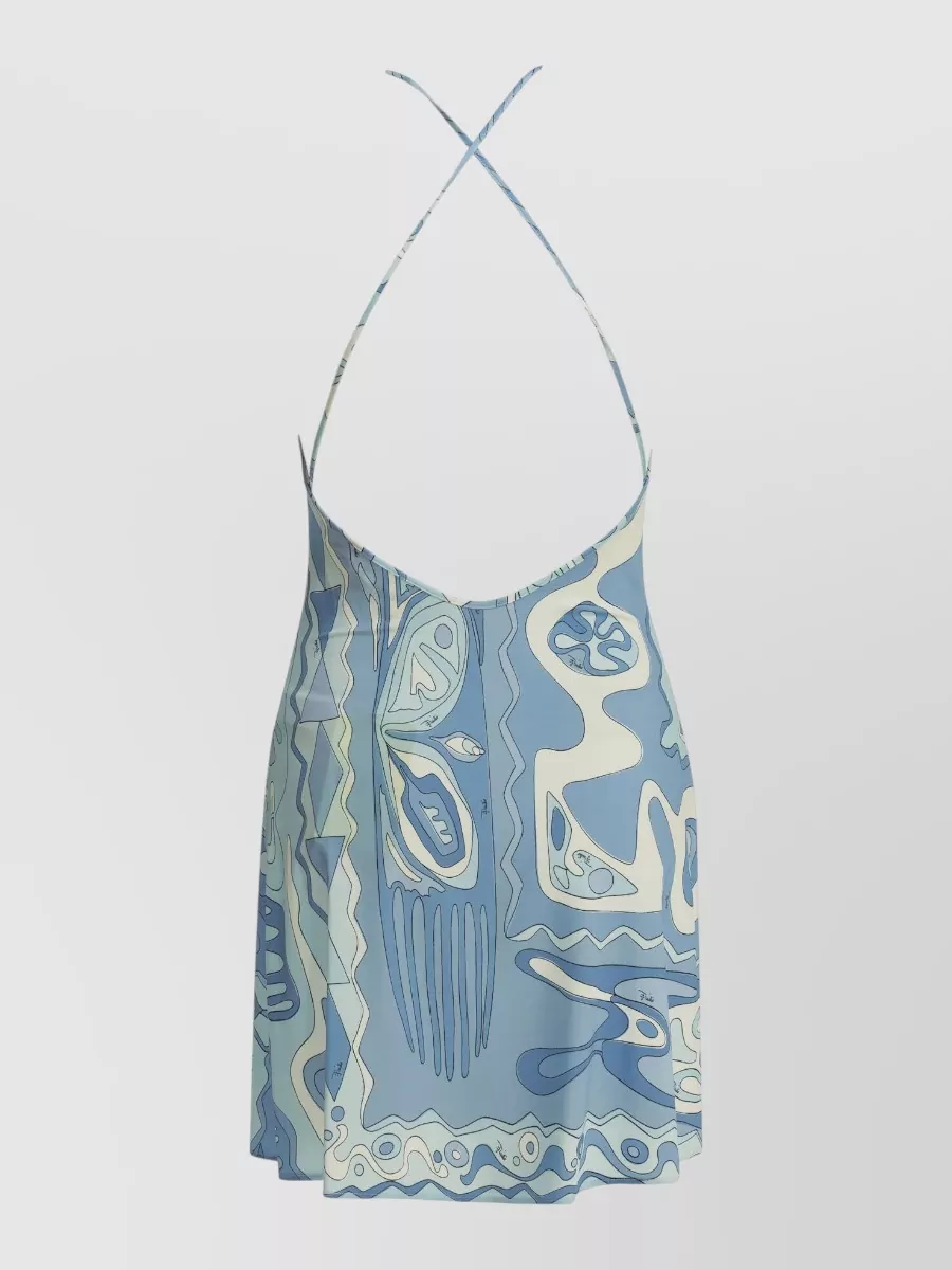 Pucci Angoli Mini Dress Open Back Straps In Blue