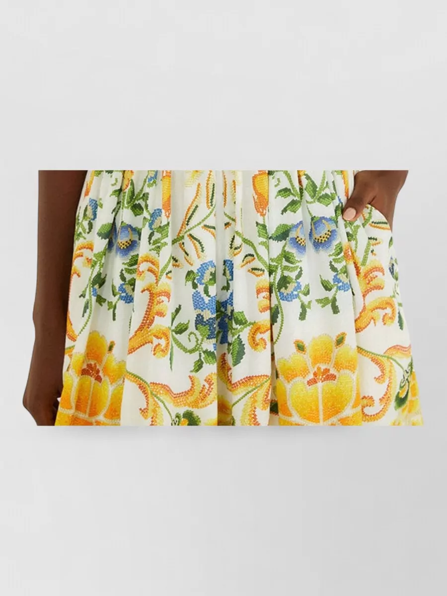 Farm Rio Cotton Floral-Print V-Neck Midi Dress