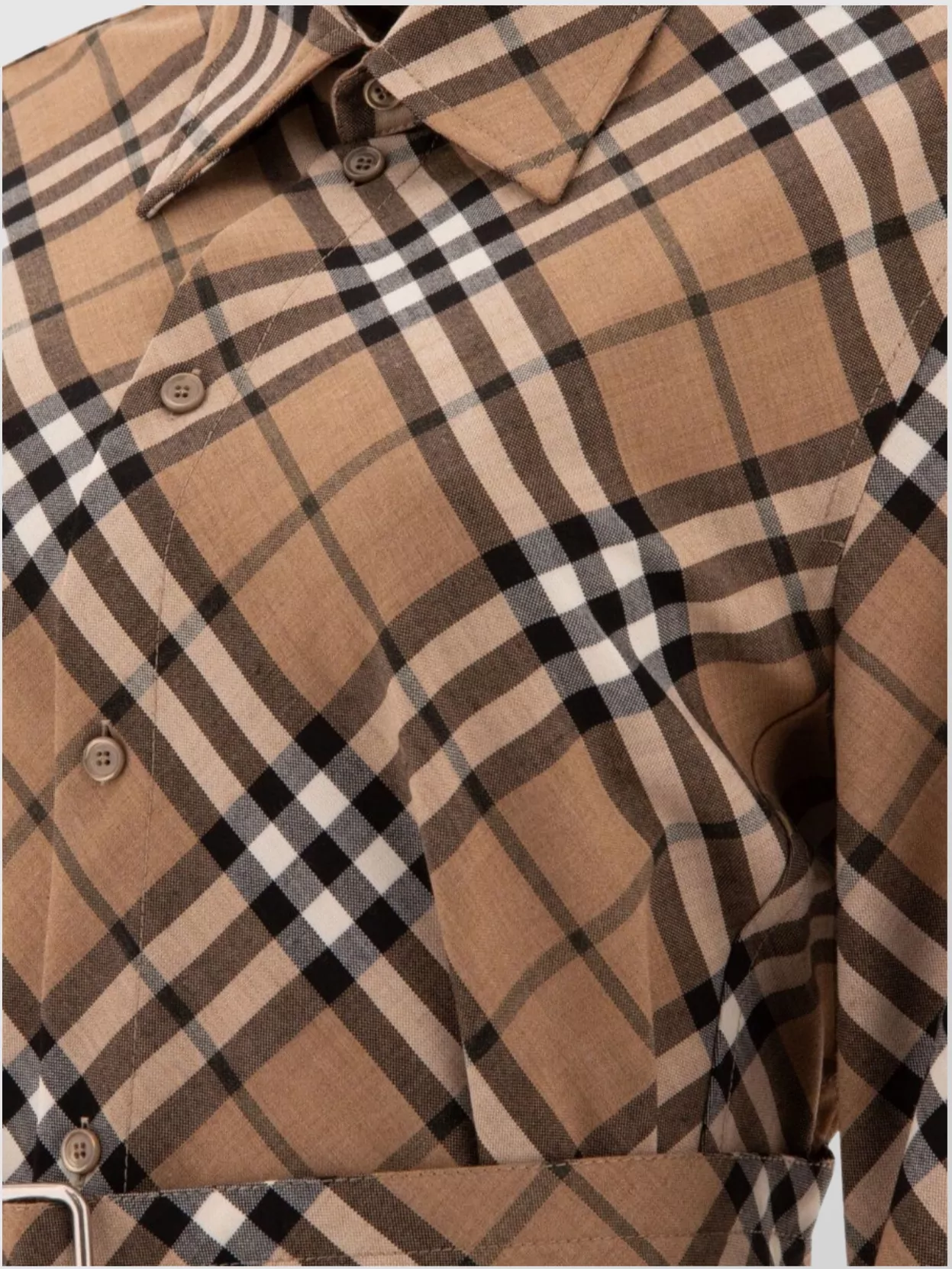 Burberry Waist Belted Shirt Dress With Checked Pattern
