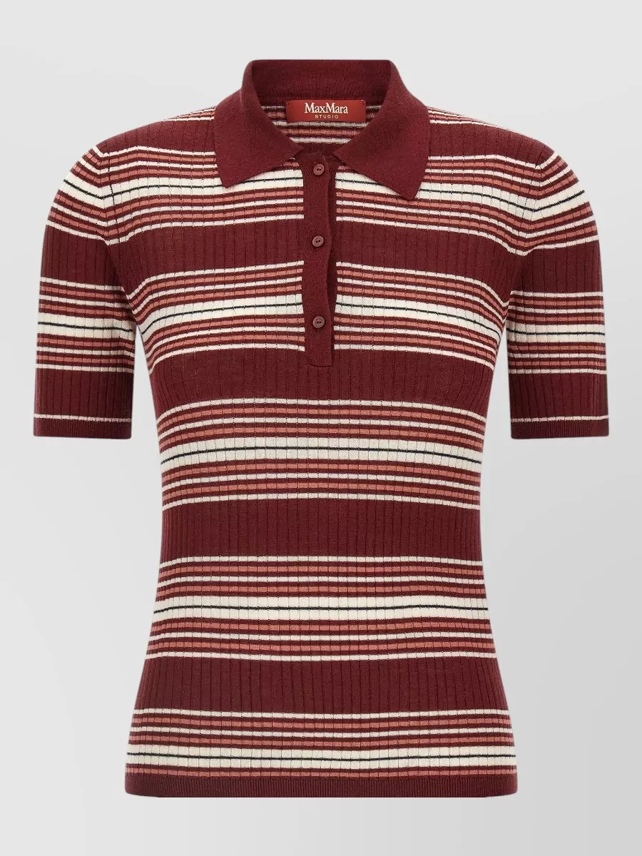 S Max Mara silk ribbed striped polo top