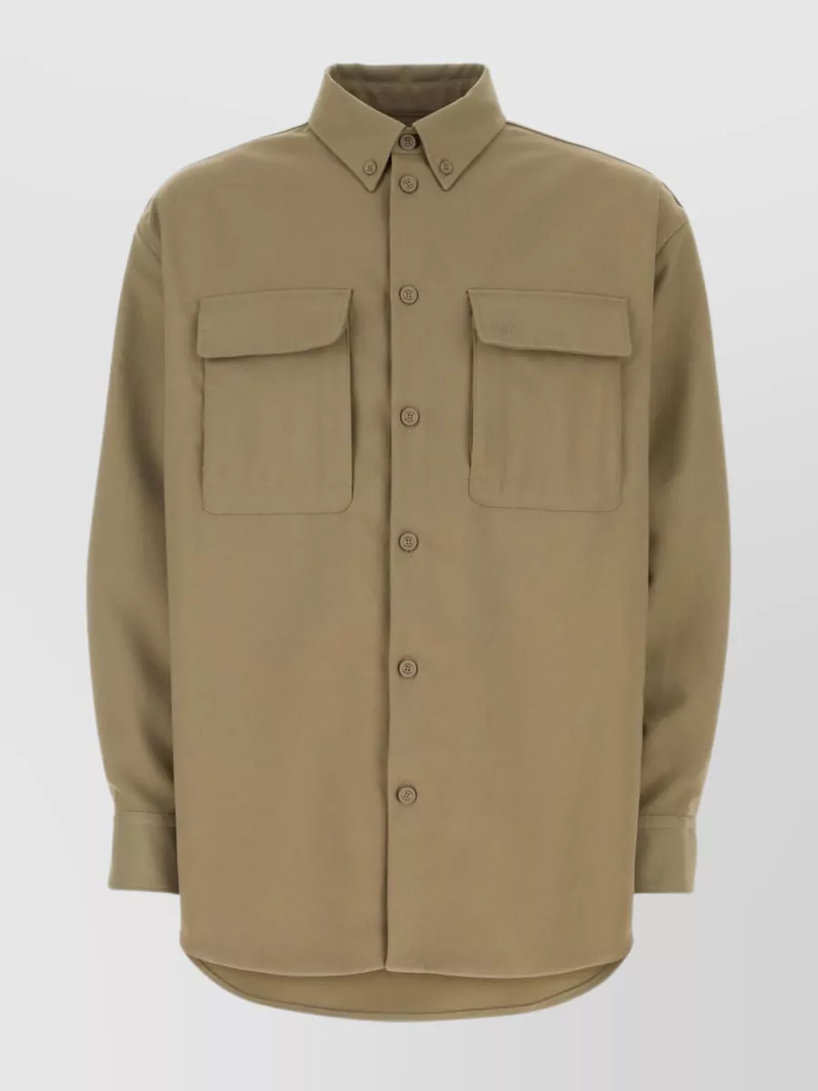 Shop Off-white Buttoned Collar Polyester Oversize Shirt In Brown