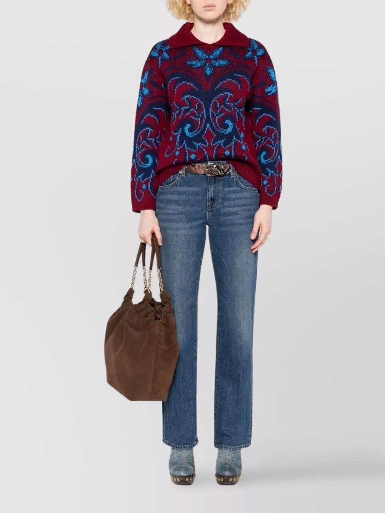 Etro Wool Sweater Floral Pattern In Red