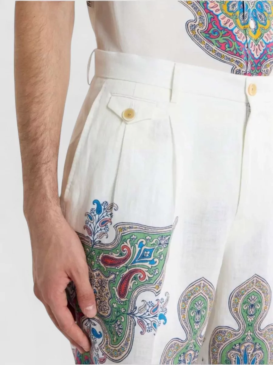 Etro Linen Paisley-Print Tailored Shorts