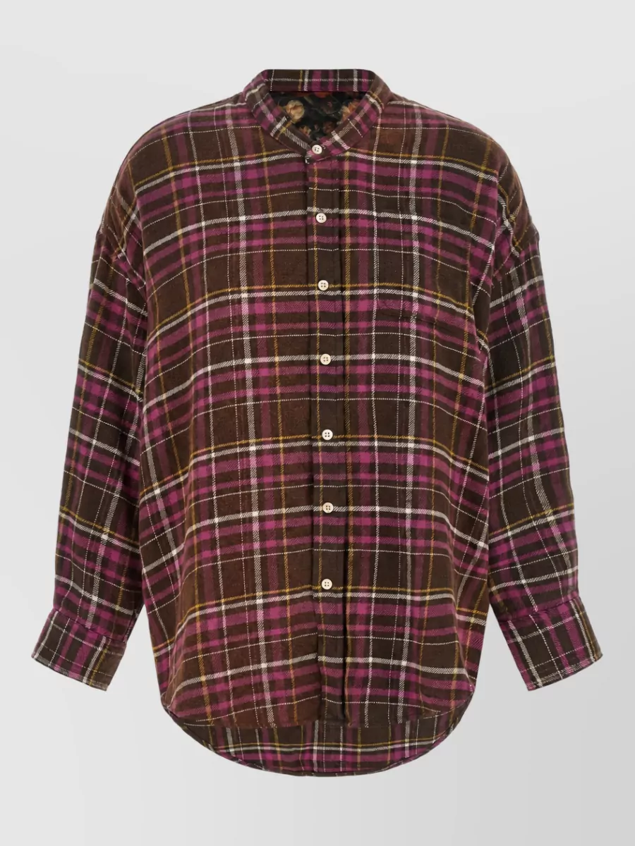 R13 Floral-print scarf detail tartan oversized shirt