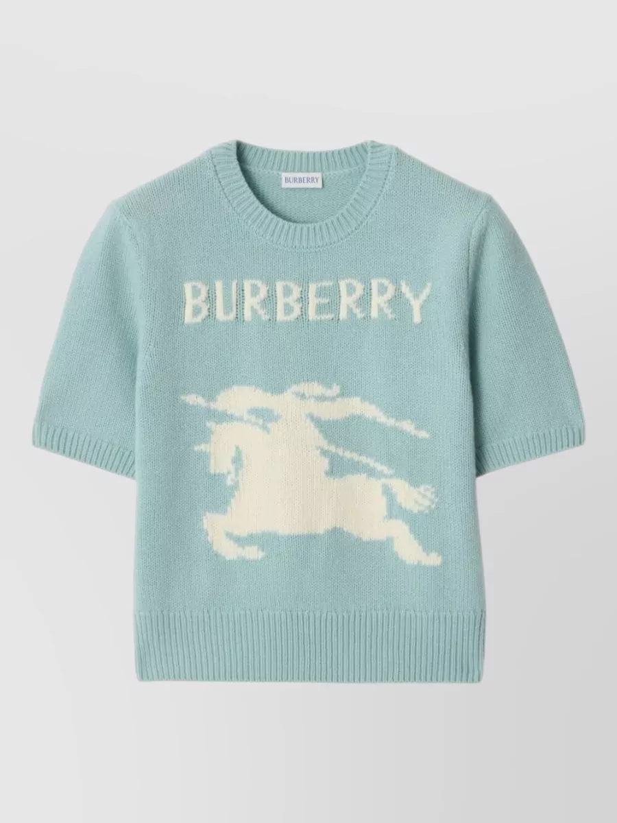 Burberry Cashmere Wool Short-Sleeve Ribbed Crew-Neck Sweater