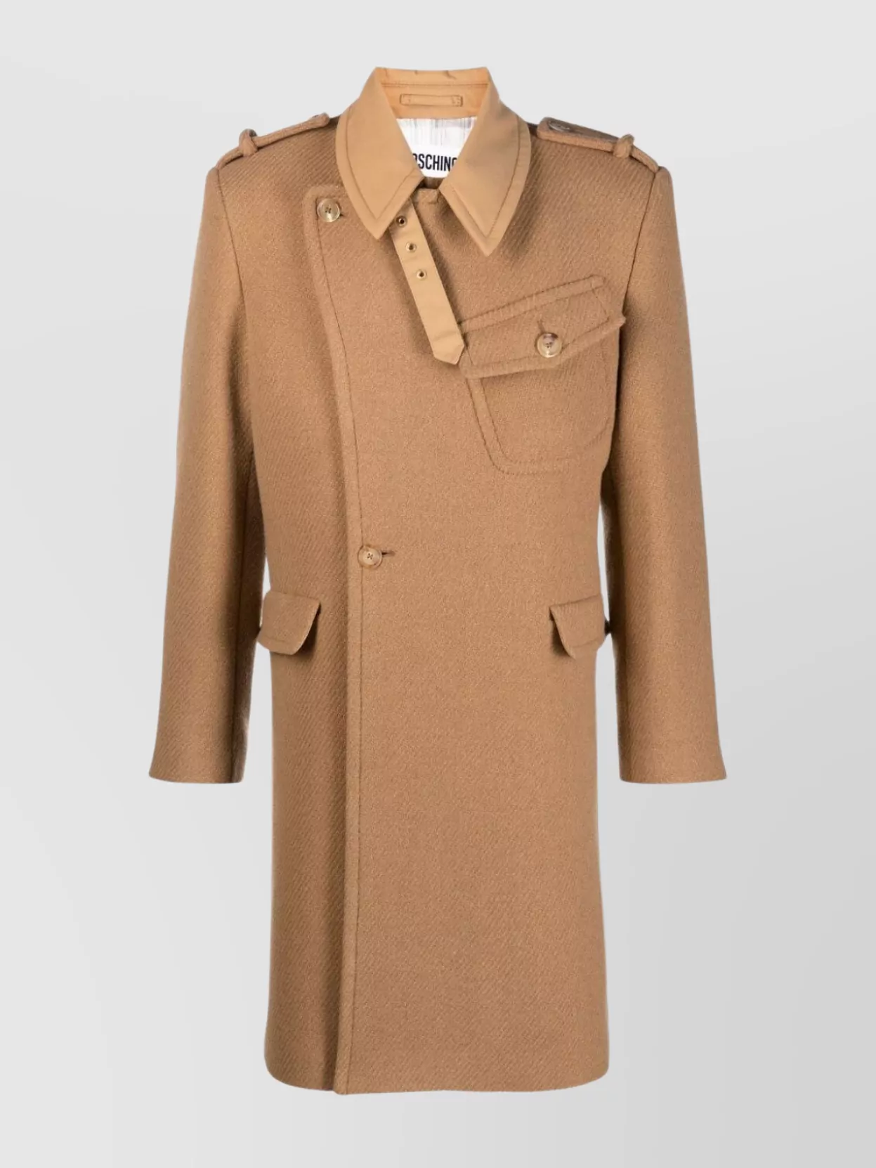 Shop Moschino Panelled Wool Blend Coats With Rear Vent In Beige