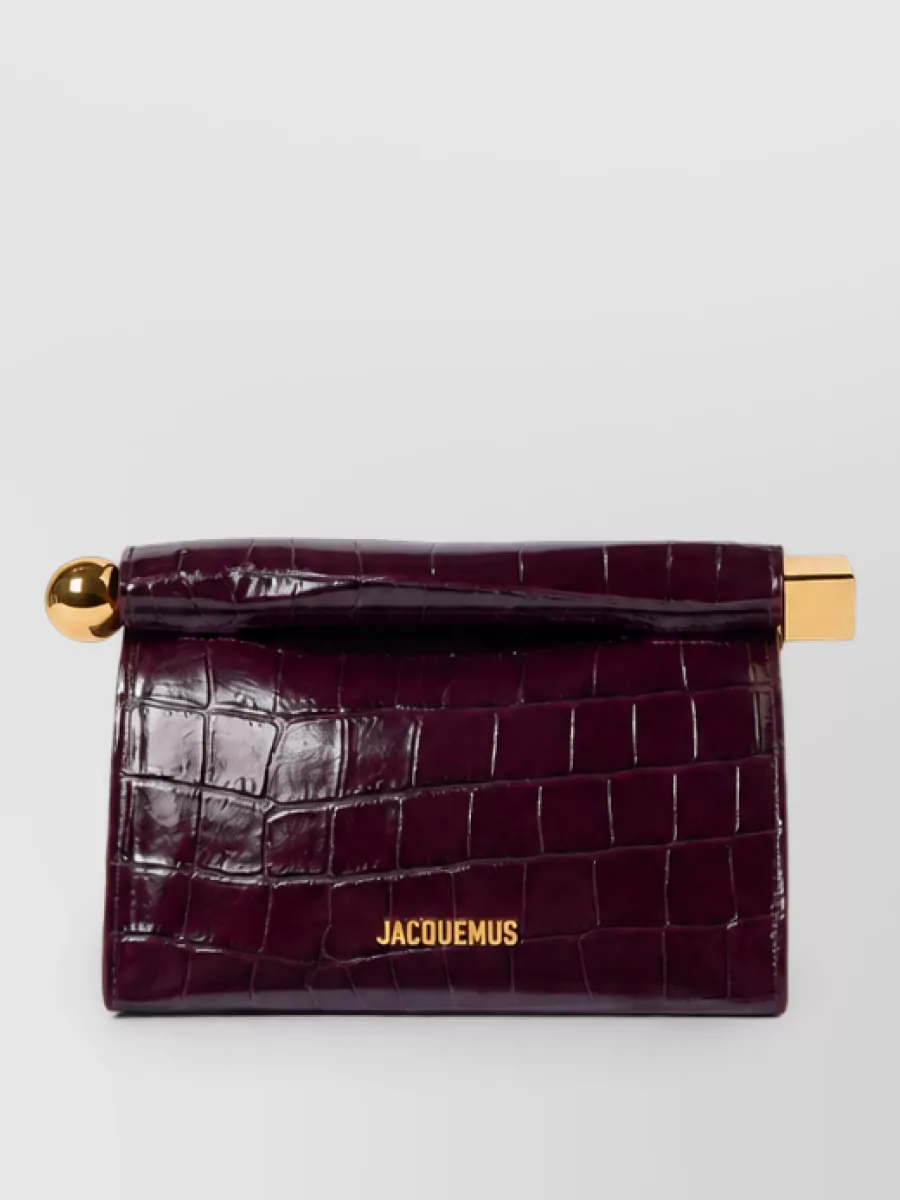 Jacquemus Le Rond Carré Mini Croc-Embossed Leather Shoulder Bag