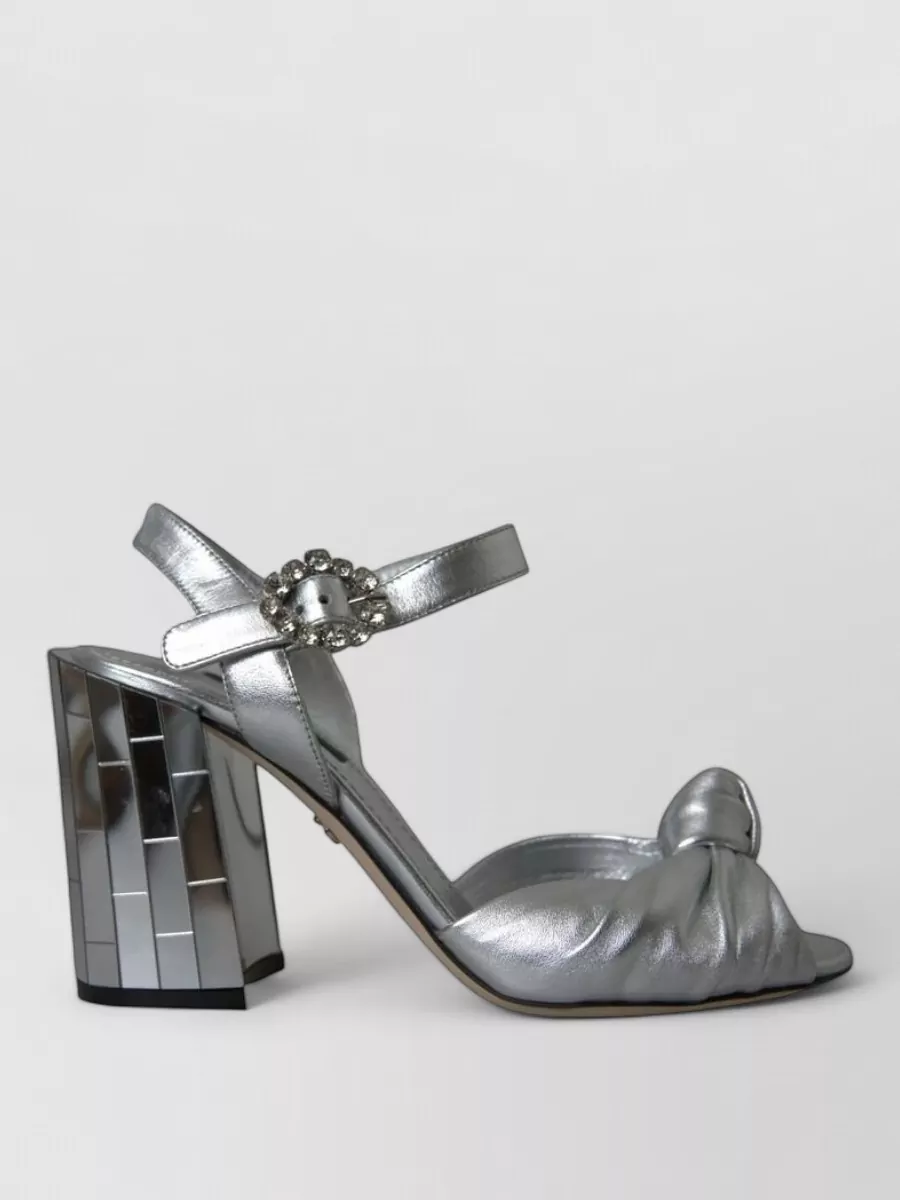 Dolce&Gabbana Leather Crystal-Embellished Knotted Ankle-Strap Sandals