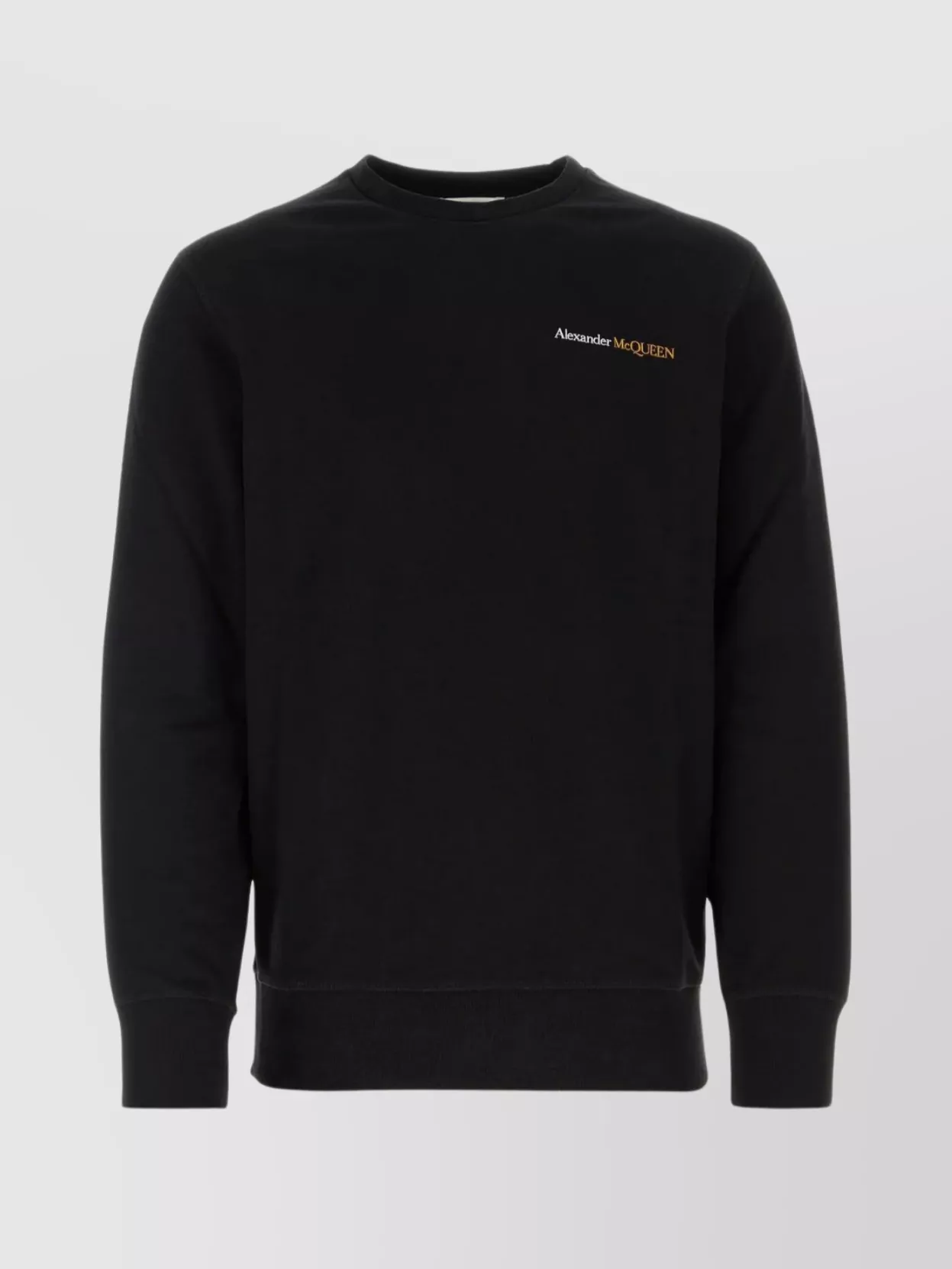 Shop Alexander Mcqueen Cotton Crew-neck Sweater With Ribbed Details In Black