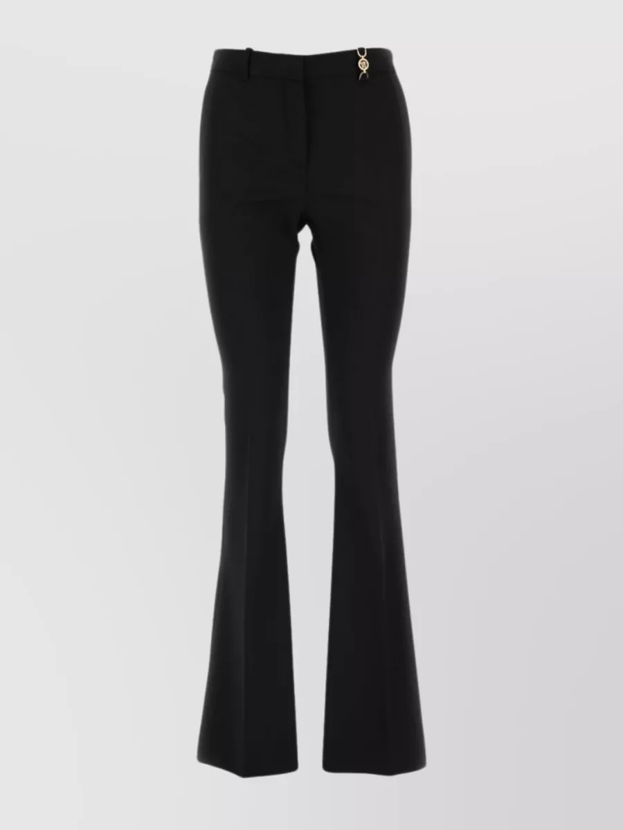 Shop Versace Medusa Flared High-waisted Wool Pant In Black