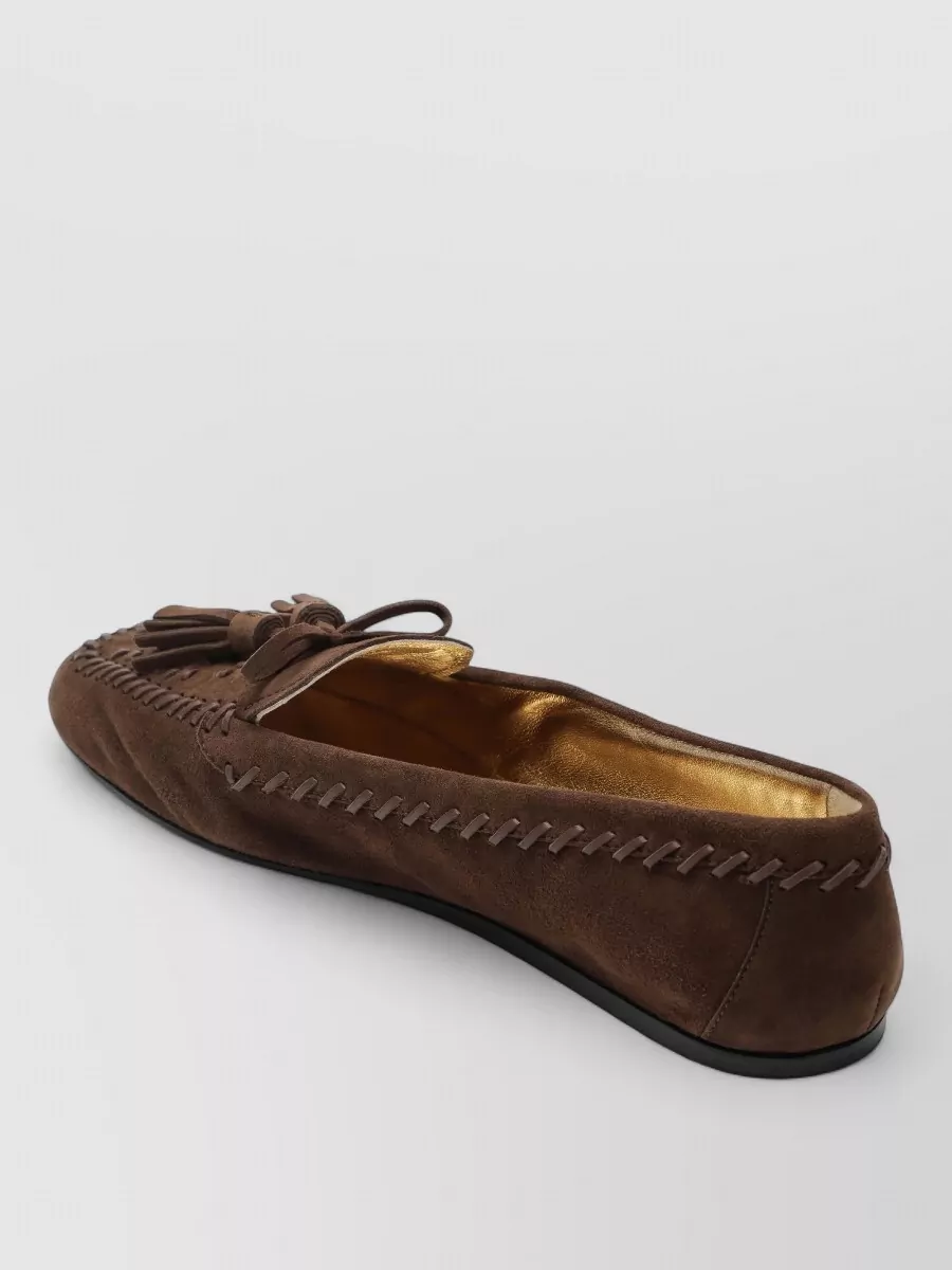 Prada Loafers Moccasin Stitching Tassel Detail Design