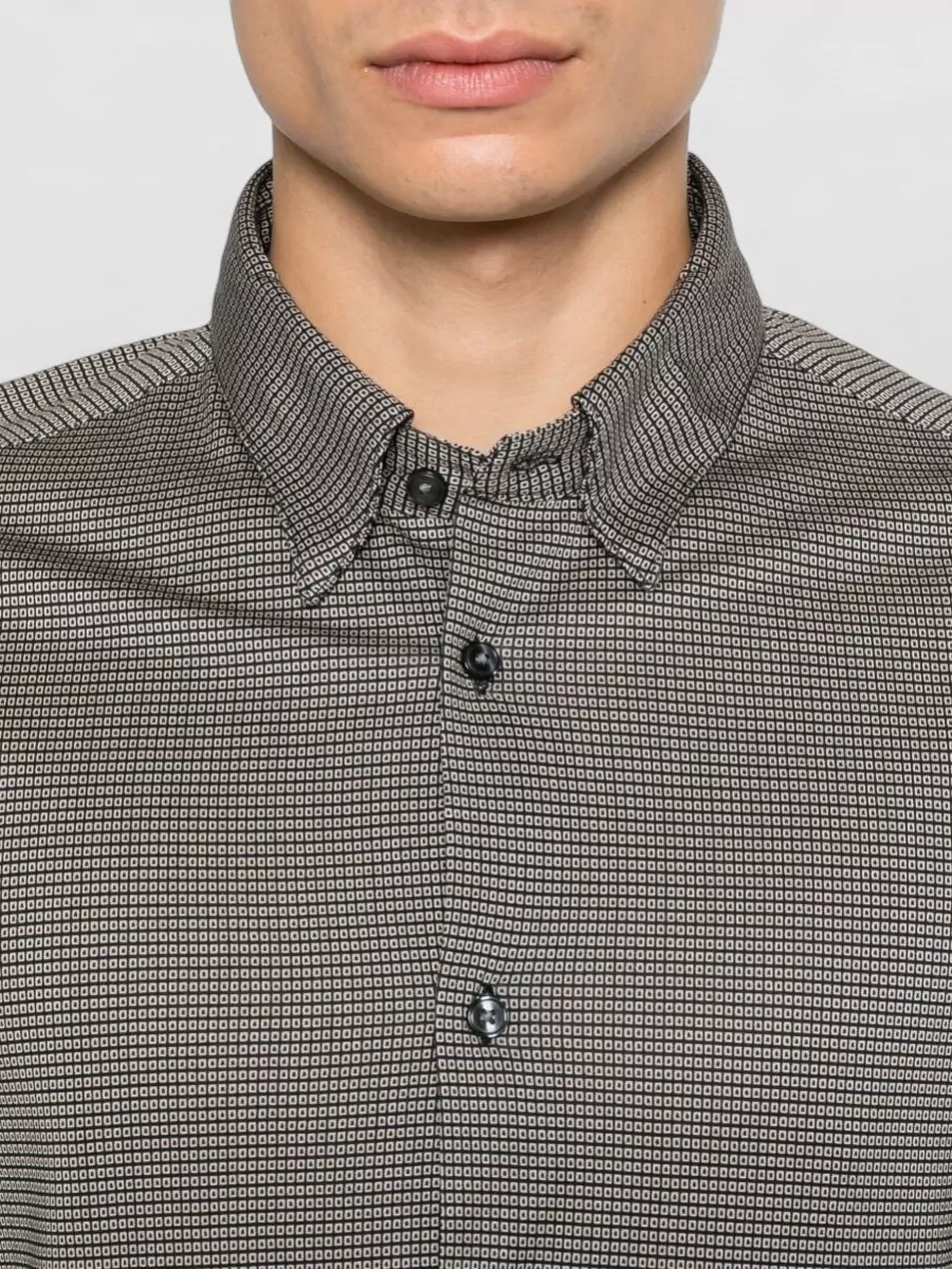 Emporio Armani Long Sleeve Cotton Blend Shirt Geometric Pattern