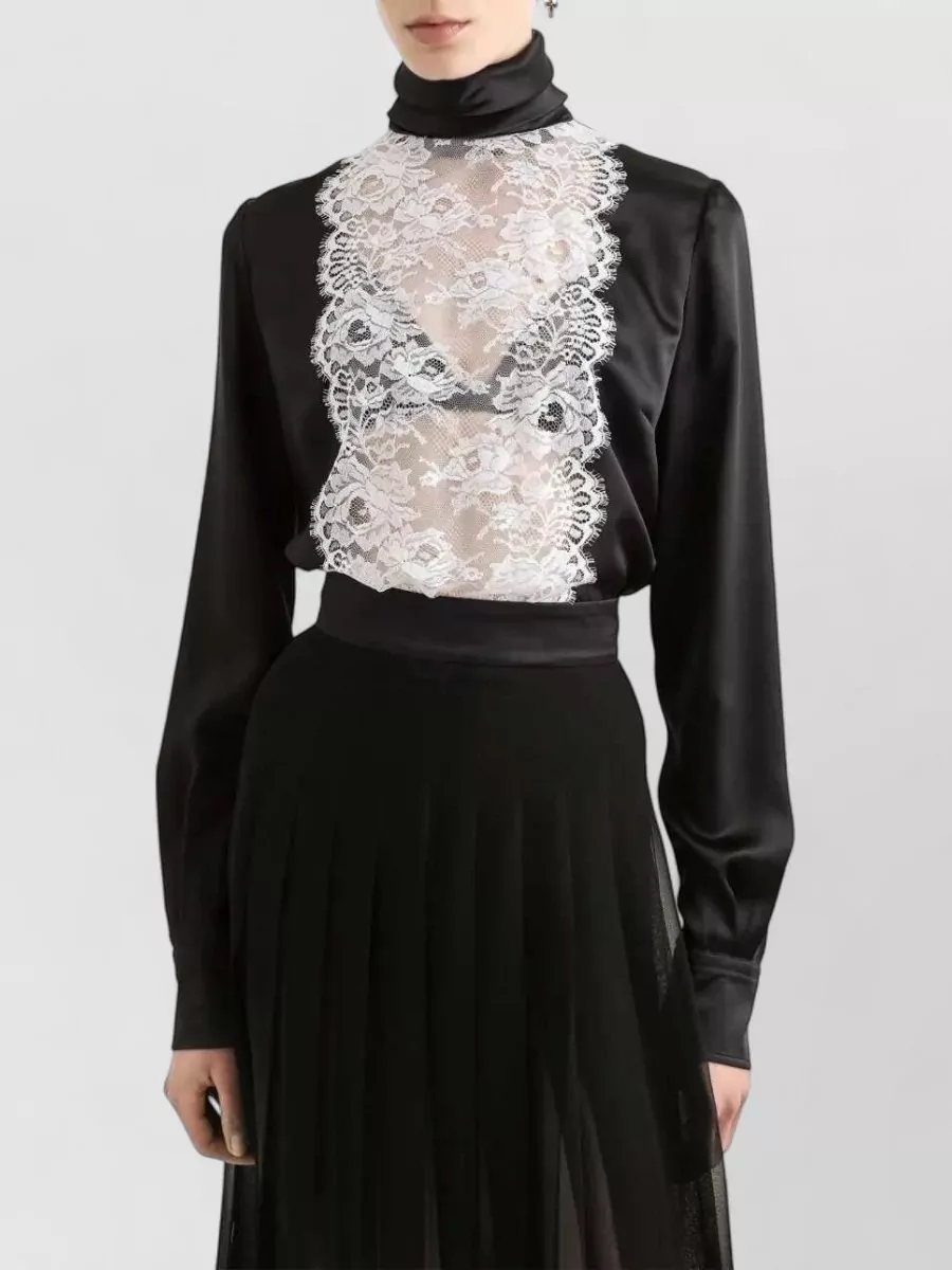 Dolce&Gabbana Lace Panel Blouse High Neck Long Sleeves