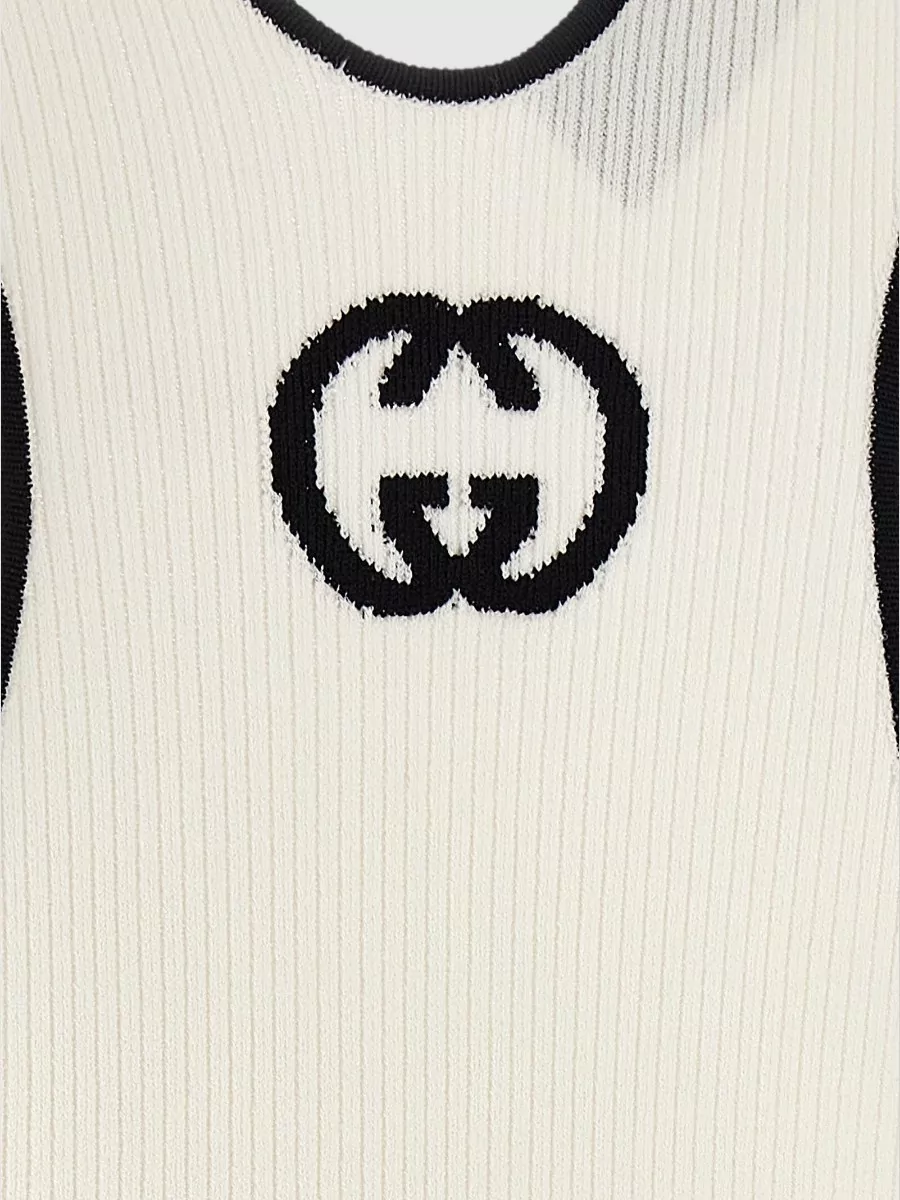 Gucci Doppia G Sleeveless Knit Dress Contrast Trim