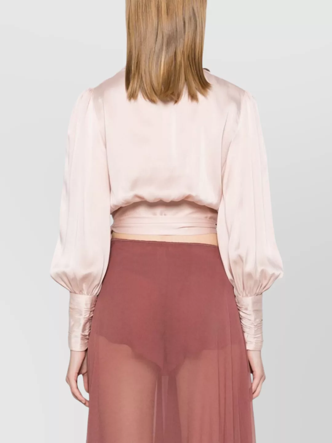 Zimmermann Long-sleeved Silk Wrap Top In Pink