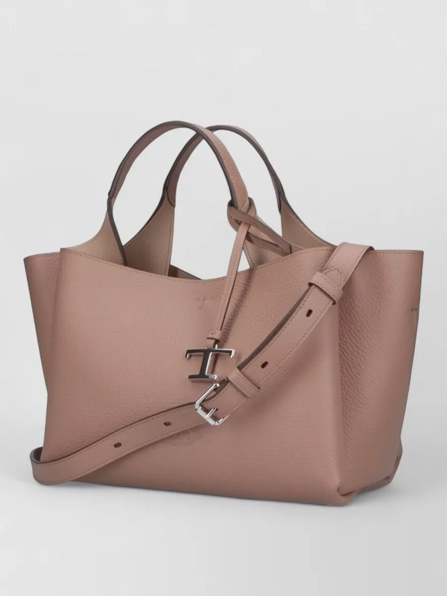 Tod's Leather Tote Bag Double Handles Detachable Strap
