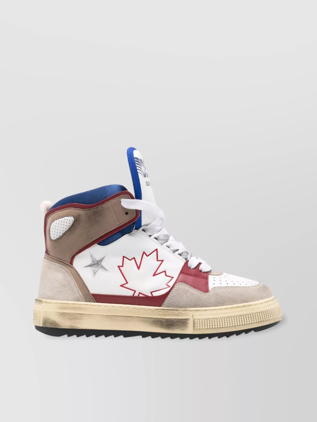 Shop Dsquared2 Distressed Leather Panelled Ankle Sneakers