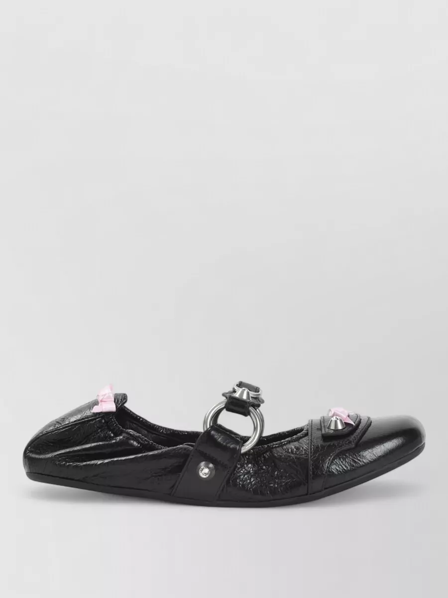 Balenciaga Leather Crystal-Embellished Bow Ballerina Shoes