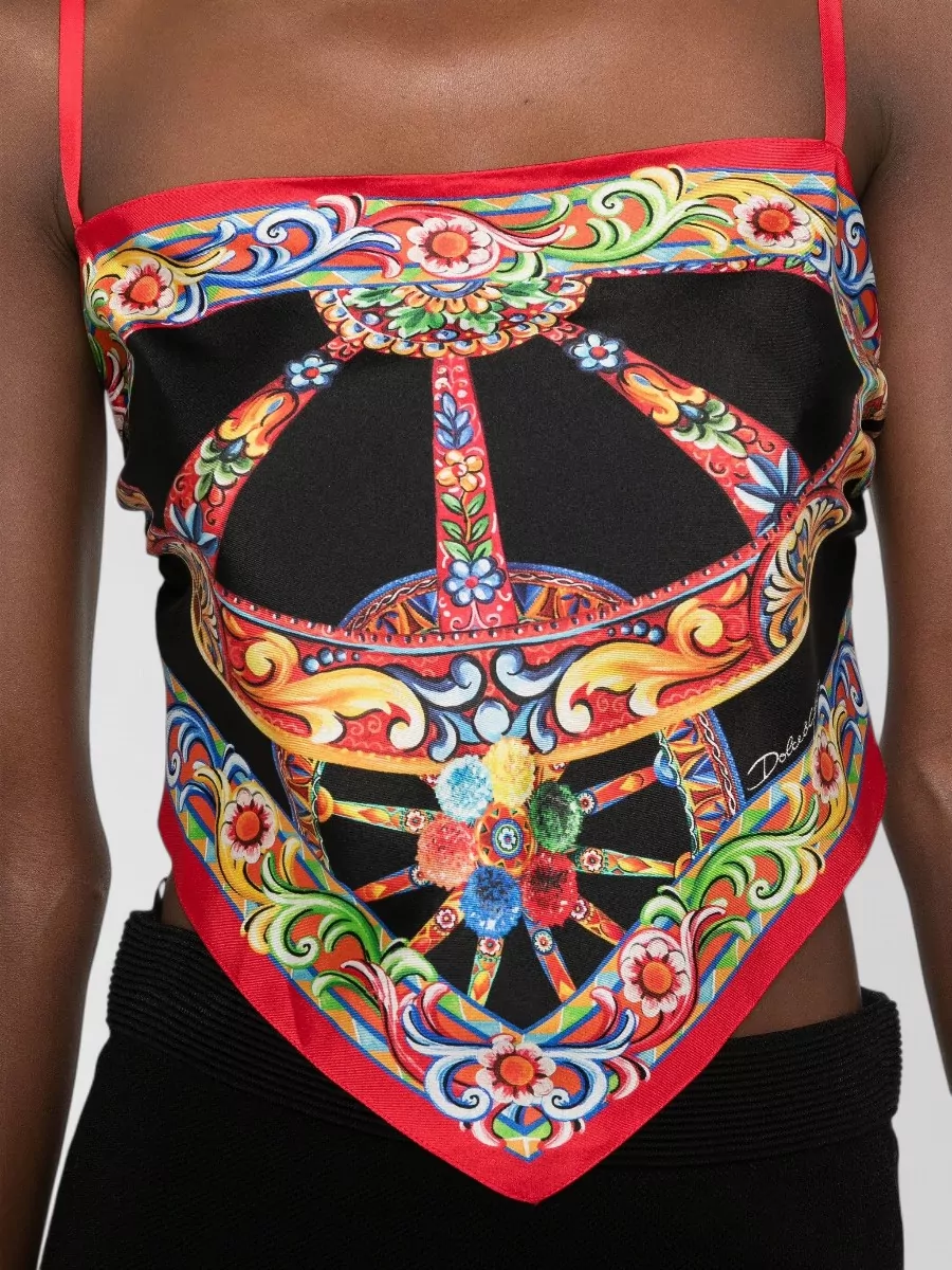 Dolce&Gabbana Silk Carretto-Print Knotted Camisole Top