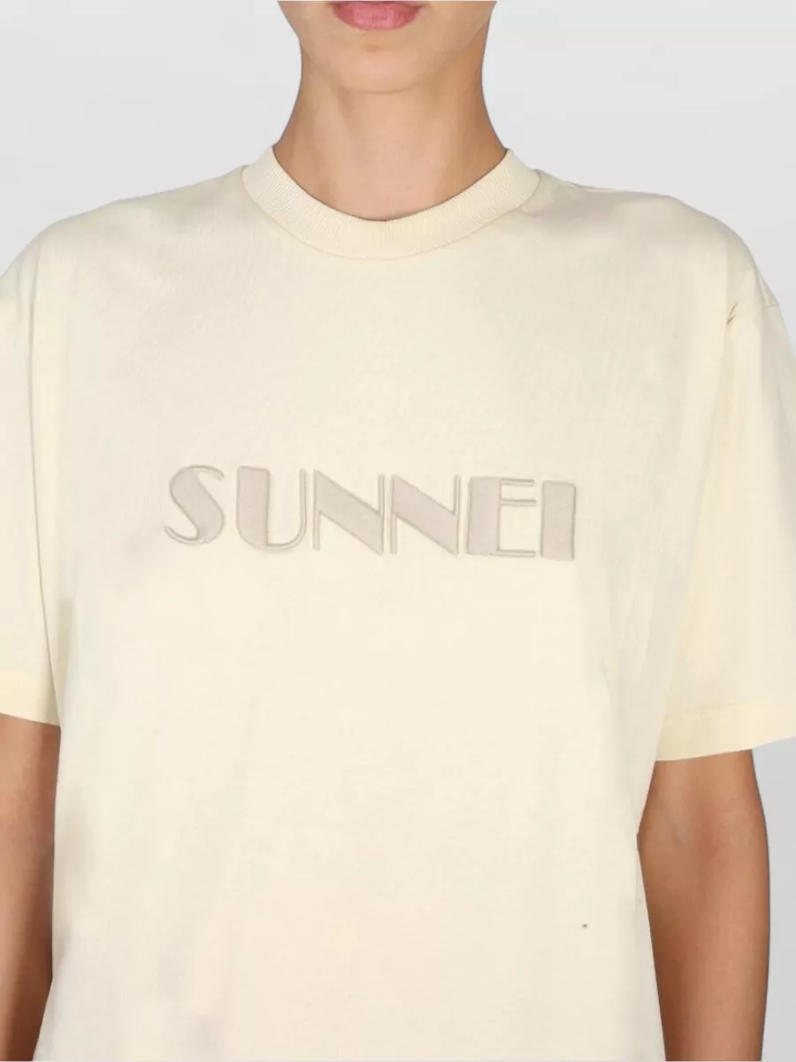 Sunnei Logo Embroidered Cotton Crewneck T-Shirt With Necklace