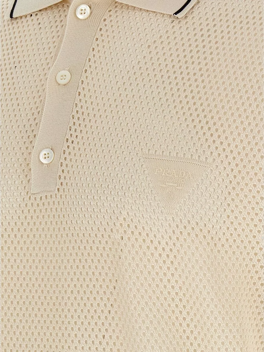 Prada Silk Blend Openwork Short-Sleeve Polo Shirt