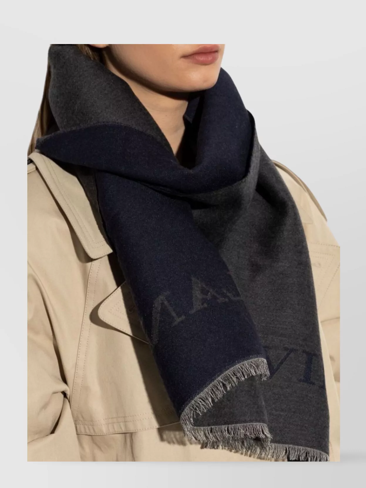 Lanvin Two-tone Scarf Fringed Edges In Gray
