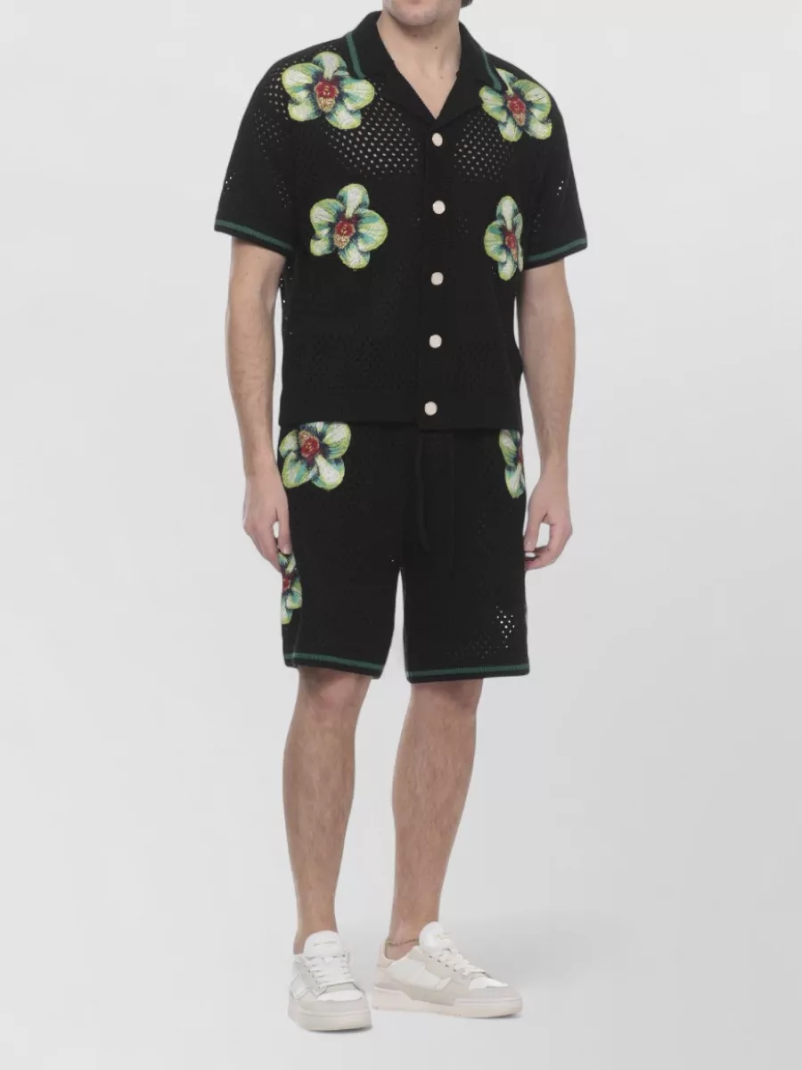 Casablanca Cotton Perforated Embroidered Bermuda Shorts