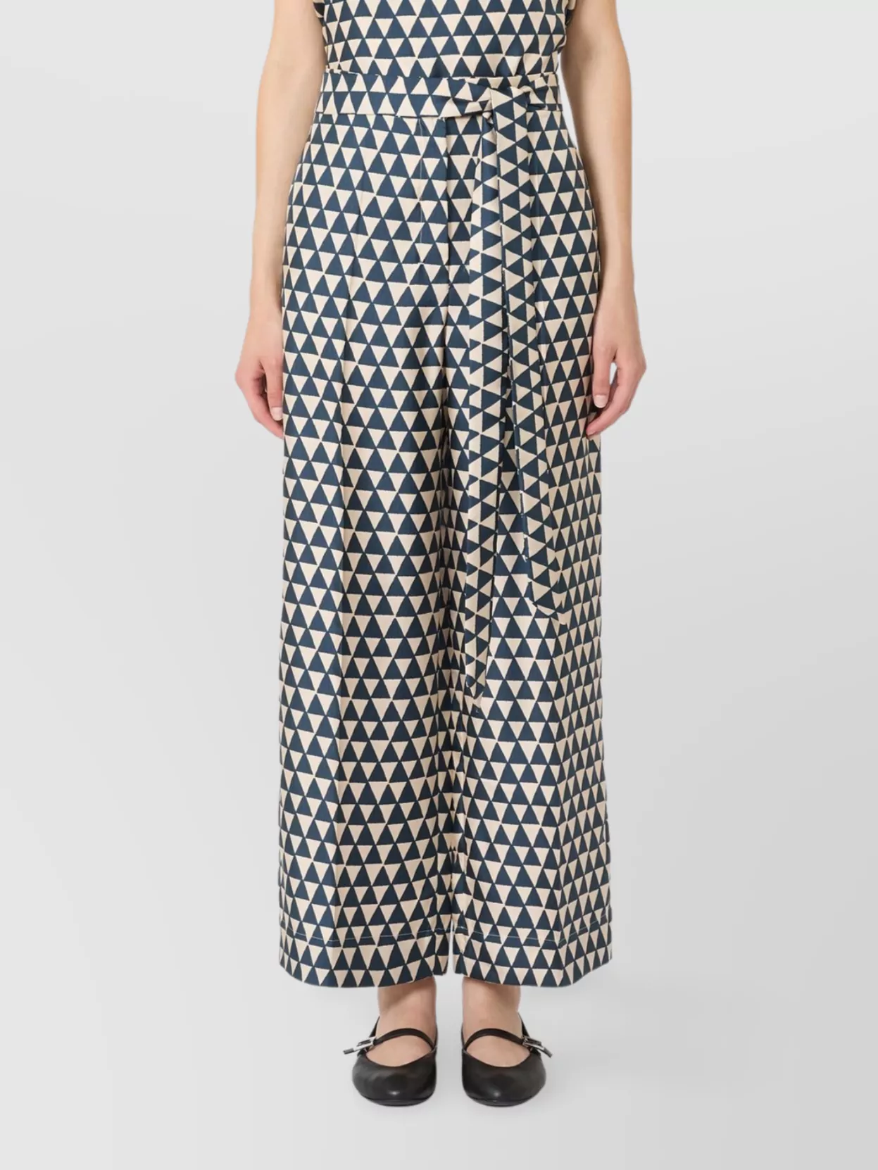 Max Mara Triangle-pattern Silk Trousers In Blue