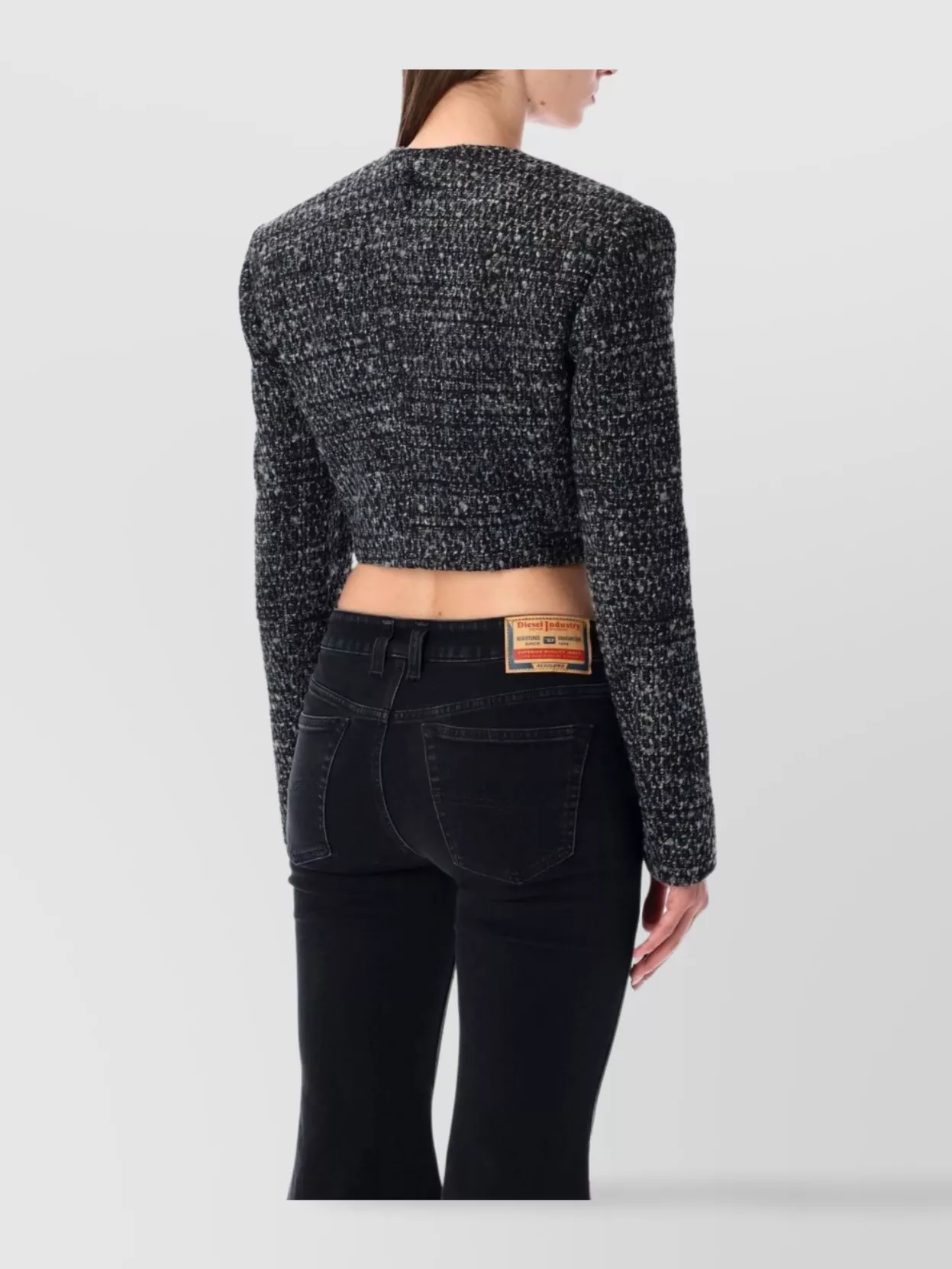 Diesel Cropped Tweed Jacket Long Sleeves In Gray