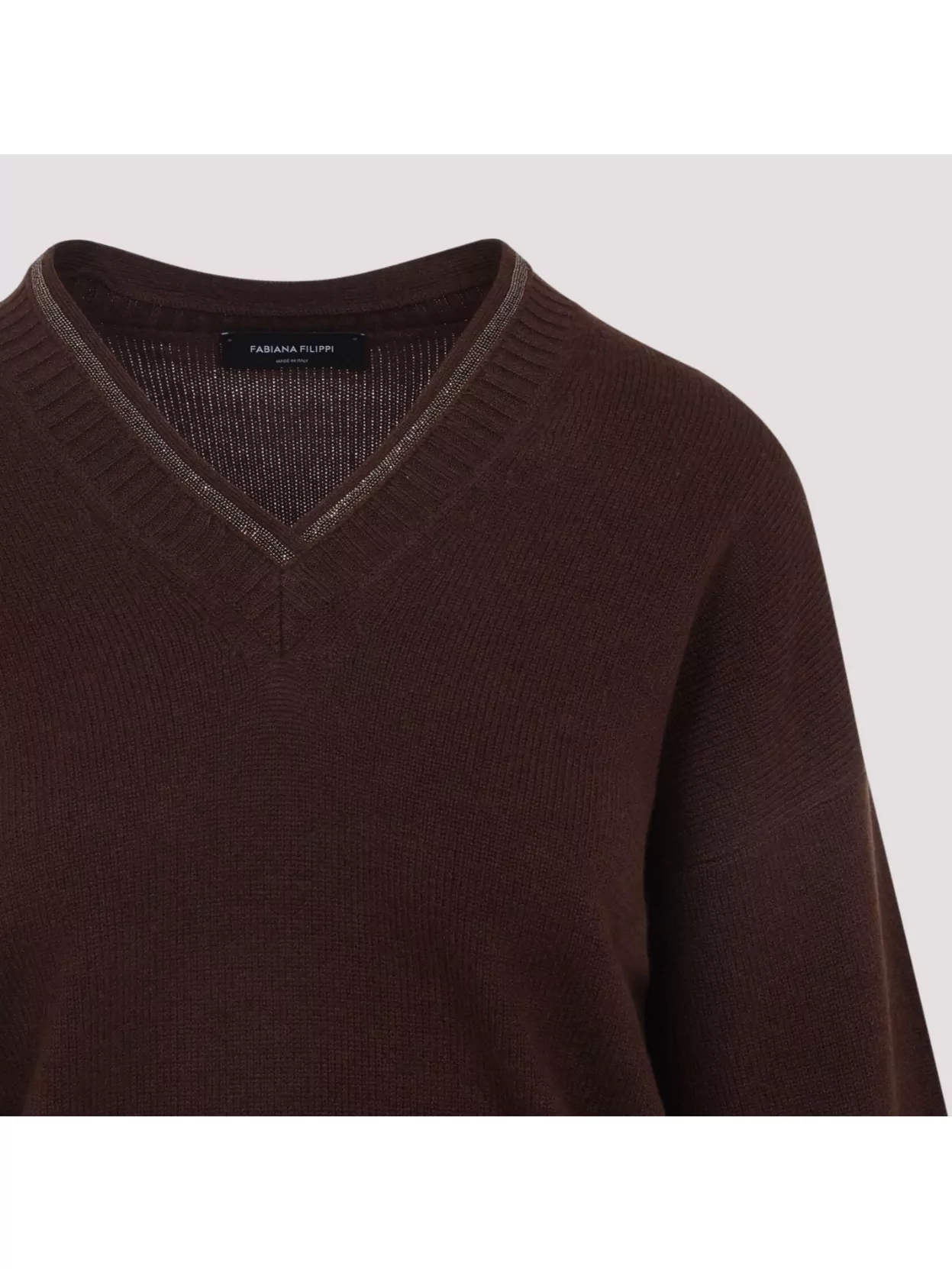 Fabiana Filippi Wool Silk Cashmere Blend V Neck Sweater In Brown