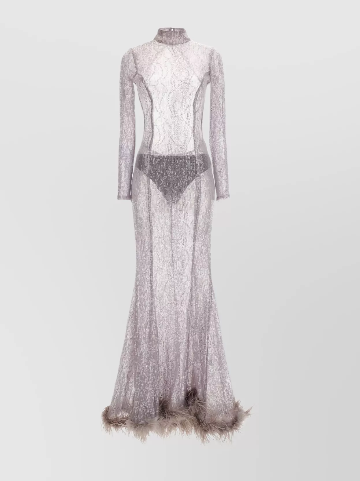 Retroféte 'lenora' Long Dress Feather Trim In Gray