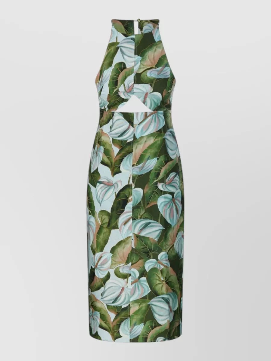 Farm Rio Linen Diamond Cutout Midi Dress