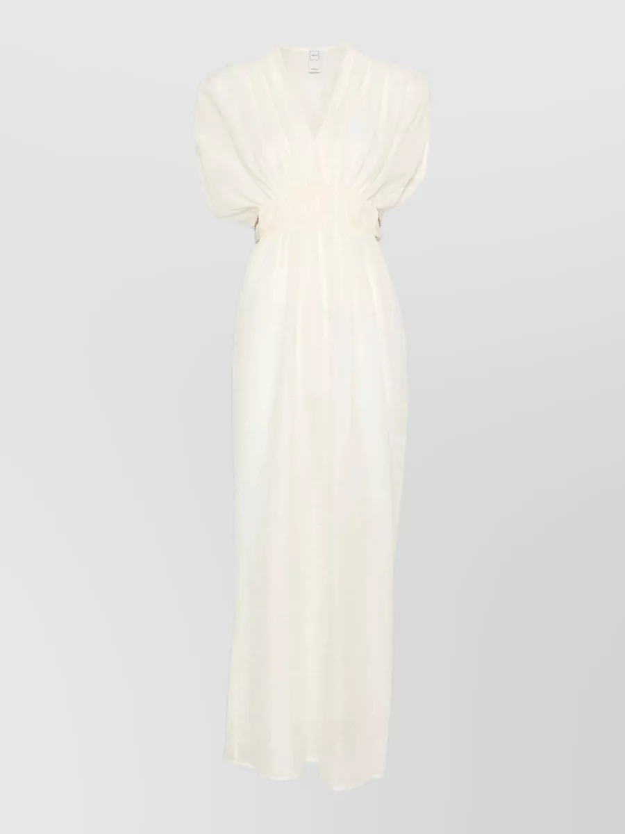 120% Lino Linen v-neck gathered maxi dress