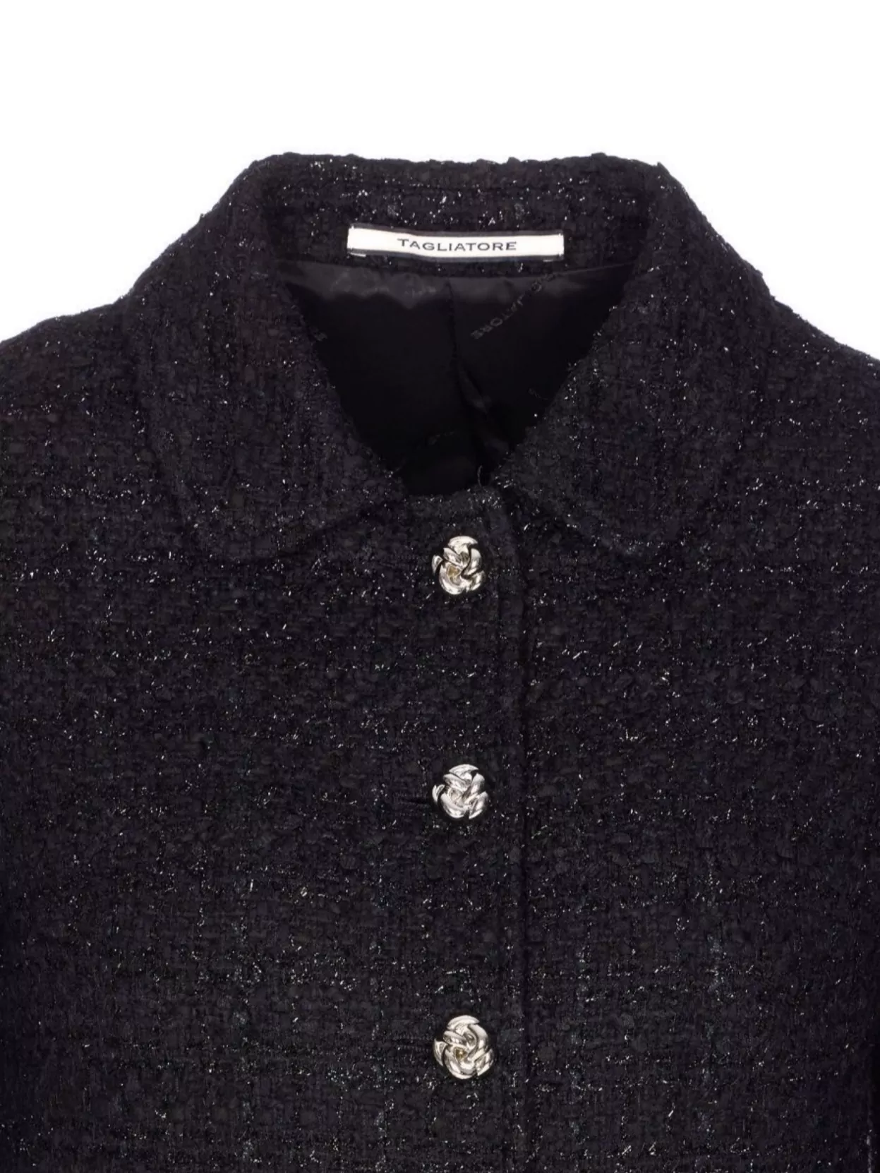 Tagliatore Textured Boucle Jacket With Long Sleeves And Pockets In Black