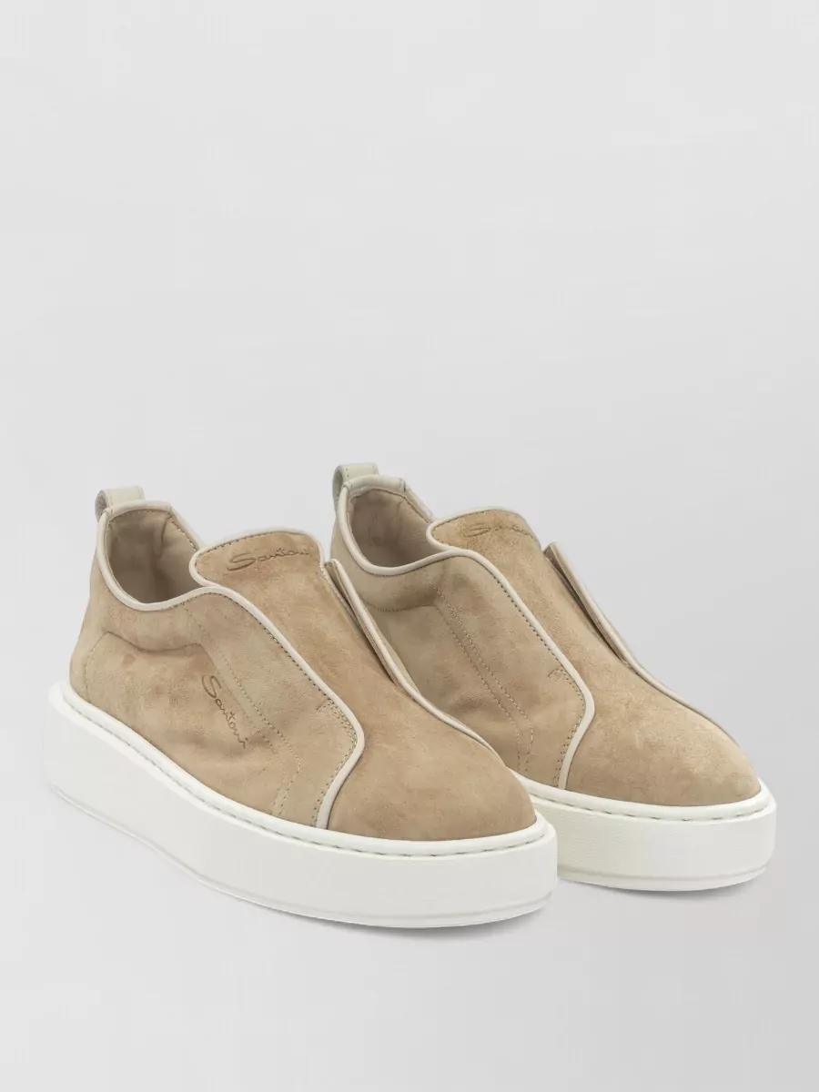 Santoni leather suede slip-on sneakers