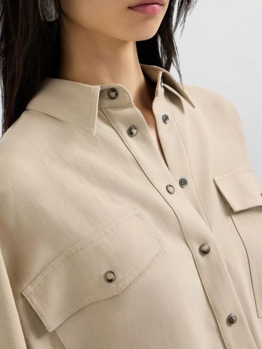 Brunello Cucinelli Linen Blend Long Sleeve Shirt Pockets