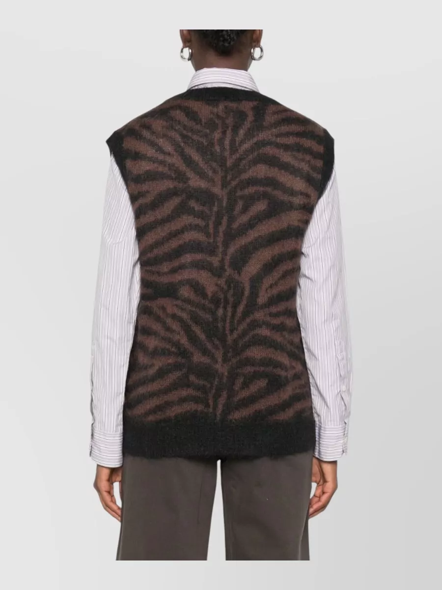 Parosh Brushed Zebra-Pattern Sleeveless Jumper