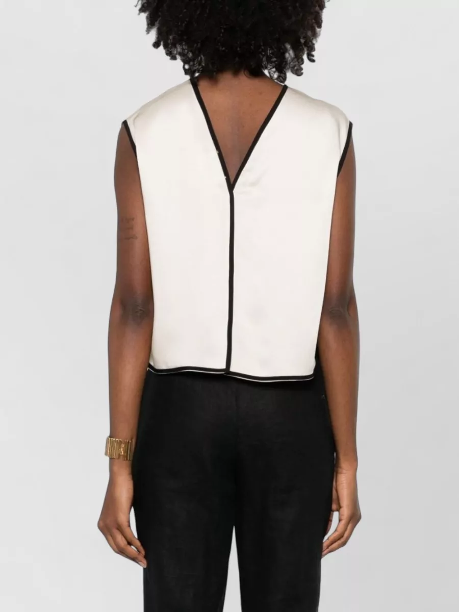 Forte Forte Round Neck Top Contrast Trim V Back