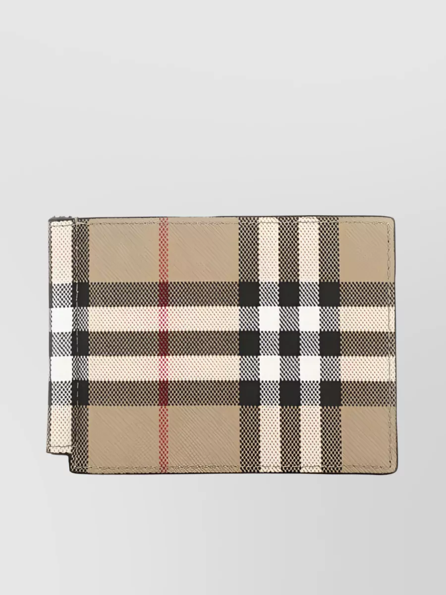 Shop Burberry Patterned Leather Money Clip Wallet In Brown