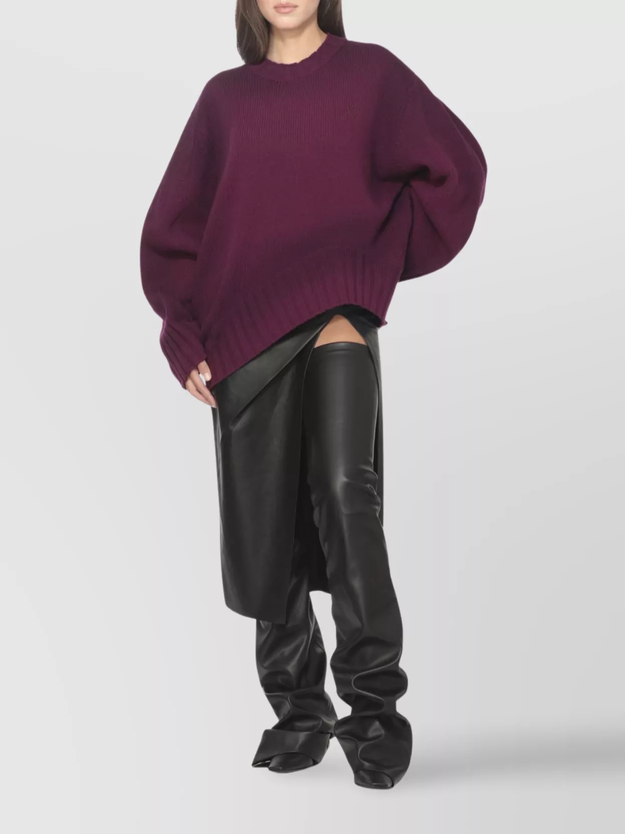 The Attico Wool Crewneck Sweater With Asymmetric Flared Hem