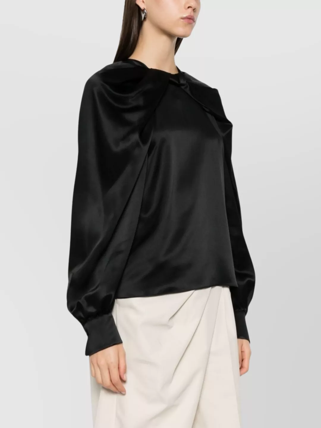 Max Mara Satin Draped Top Long Sleeves