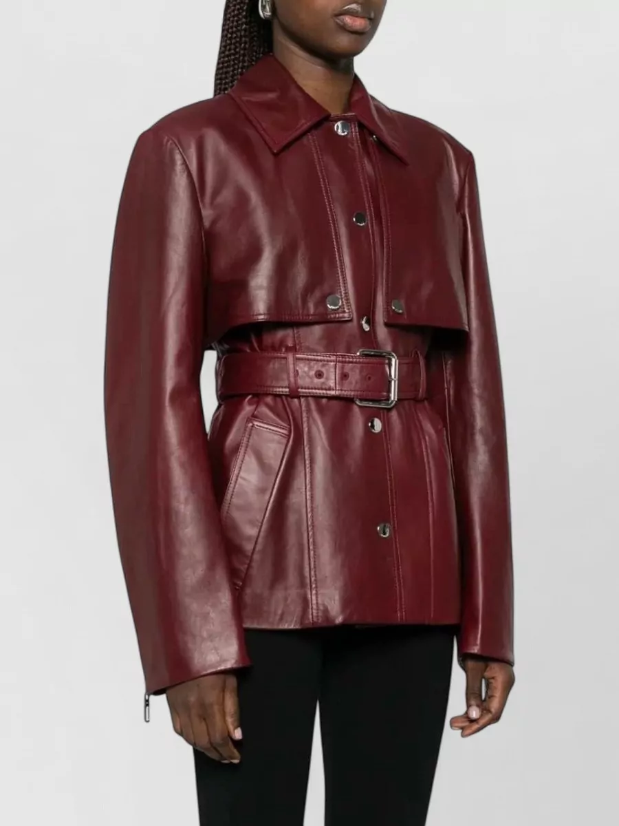 Sportmax Leather Belted Long-Sleeve Jacket