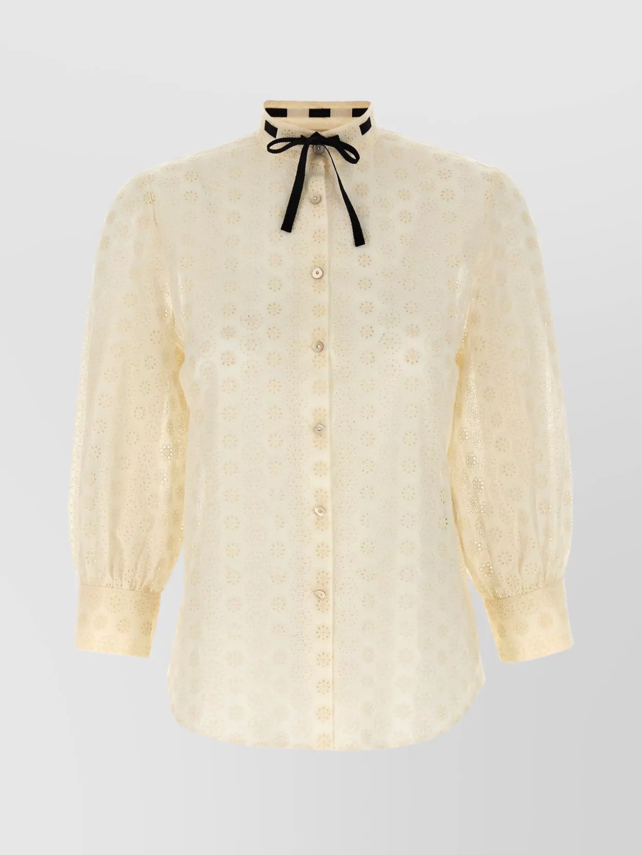Valentino Daisy Polka-dot Sangallo Button-down Shirt In Neutral