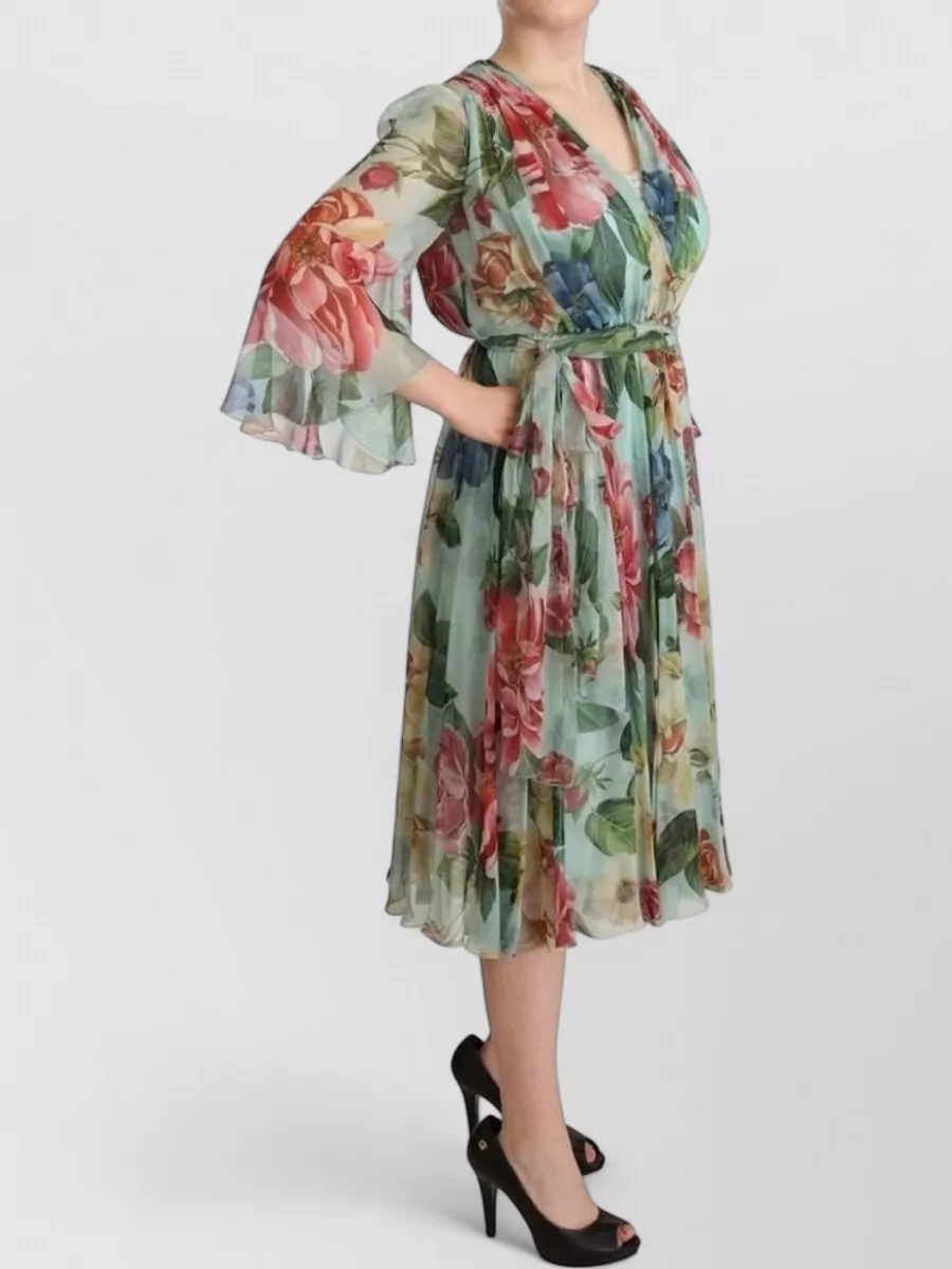 Dolce&Gabbana Silk Floral-Print V-Neck Wrap Midi Dress